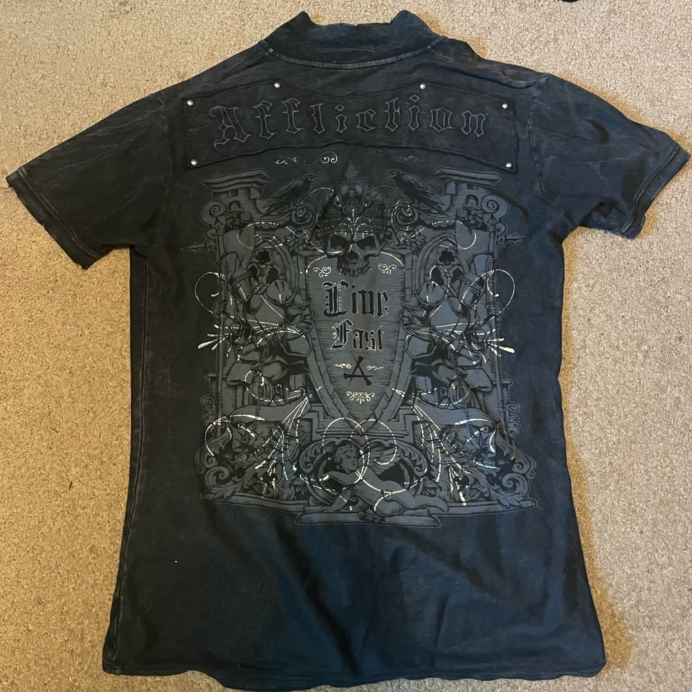 Affliction Black Embroidered Button-Up